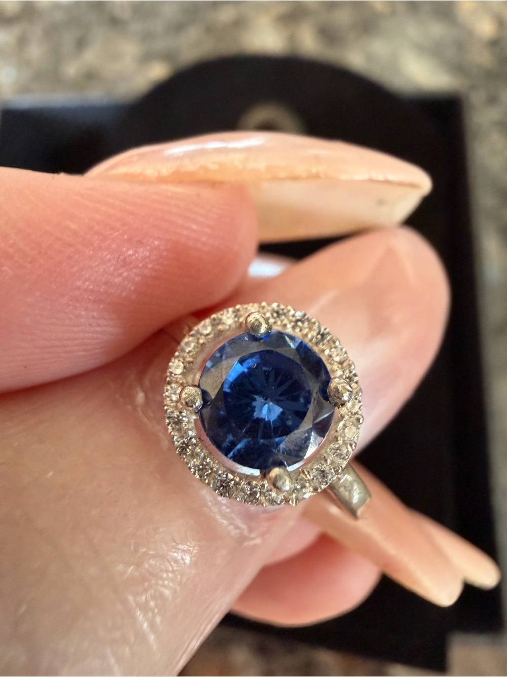 Blue Halo Cocktail Ring with Clear Accent Stones - Unbranded